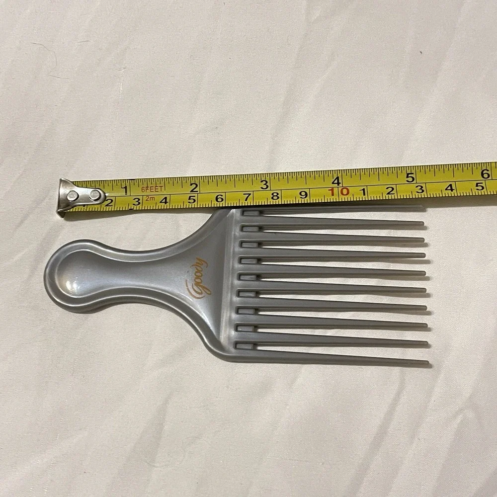 Vintage Pair 2 Goody Plastic Silver And Black Textured Hair Pick Comb Lift